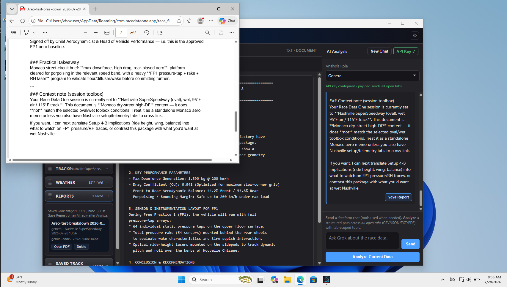 Race Data One saving Grok conversation as PDF