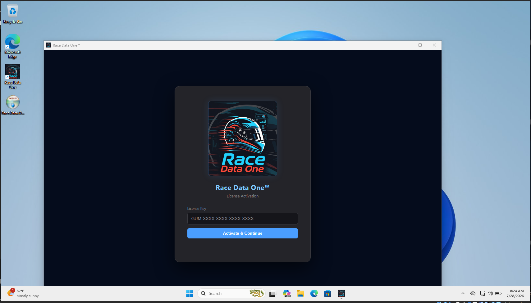 Race Data One on Windows desktop